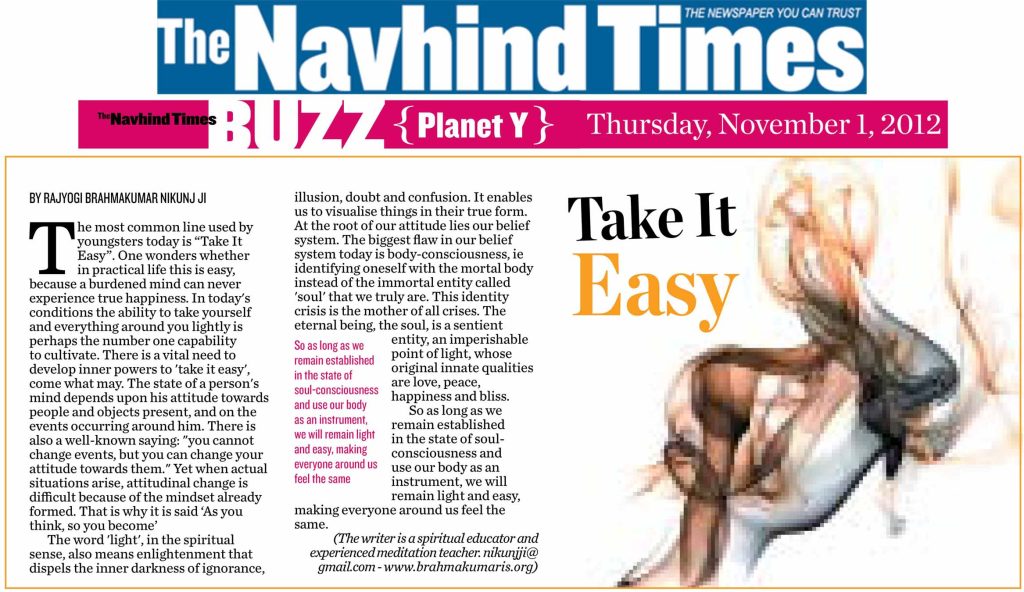 Take It Easy- The Navhind Times – Rajyogi Nikunj